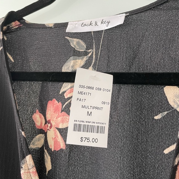 Lock & Key Black Floral Wrap Dress NWT - Picture 3 of 3